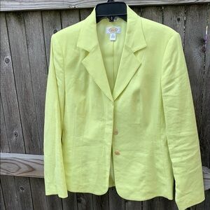 Talbots size 6 lemon yellow linen blazer with hidden front buttons.